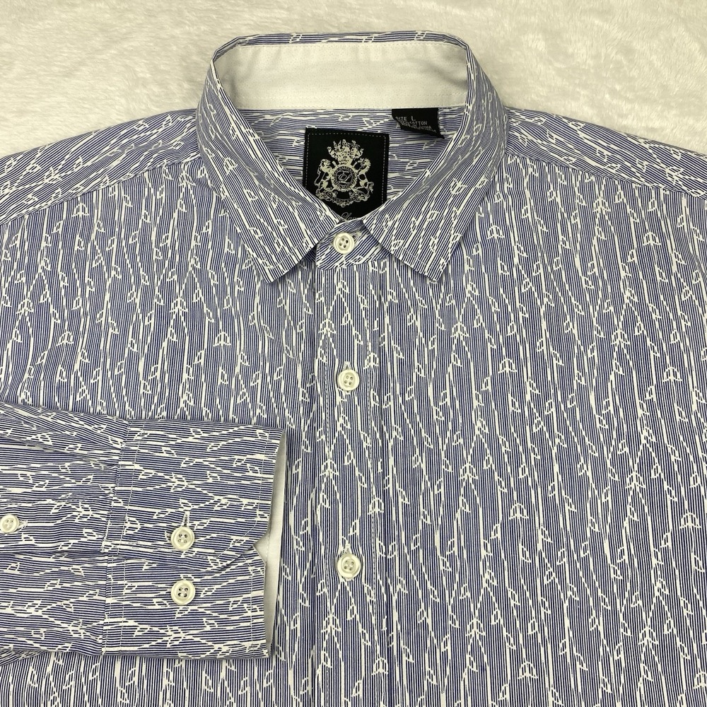 English Laundry Dress Shirt Mens Large Blue w/White Vine Print Contrasting Trim